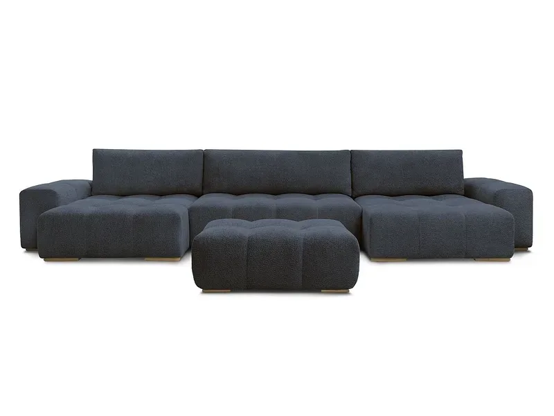 Panorama-Ecksofa mit Hocker BOBOCHIC ANAKIN Boucle-Stoff dunkelblau