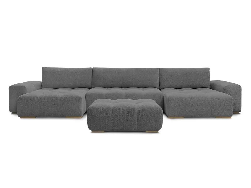 Panorama-Ecksofa mit Hocker BOBOCHIC ANAKIN Boucle-Stoff dunkelgrau