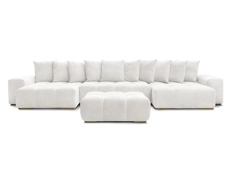 Panorama-Ecksofa mit Hocker BOBOCHIC ANAKIN Boucle-Stoff weiss