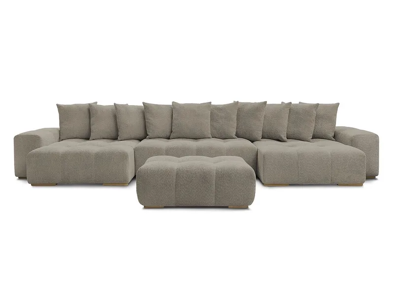 Panorama-Ecksofa mit Hocker BOBOCHIC ANAKIN Boucle-Stoff taupe