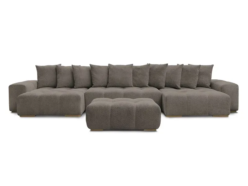 Panorama-Ecksofa mit Hocker BOBOCHIC ANAKIN Boucle-Stoff rotbraun