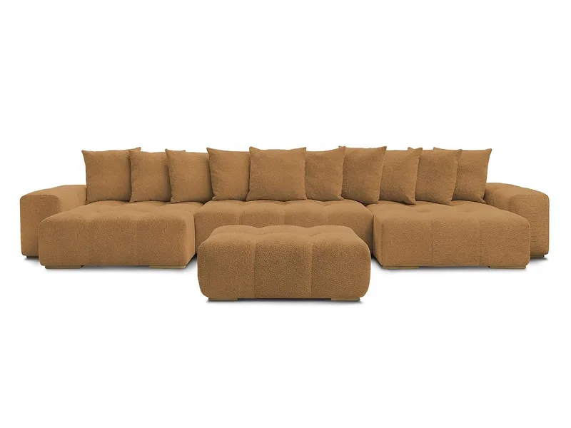 Panorama-Ecksofa mit Hocker BOBOCHIC ANAKIN Boucle-Stoff gelb