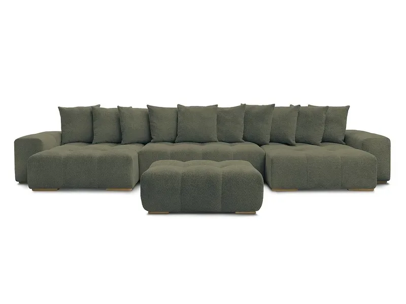 Panorama-Ecksofa mit Hocker BOBOCHIC ANAKIN Boucle-Stoff grün