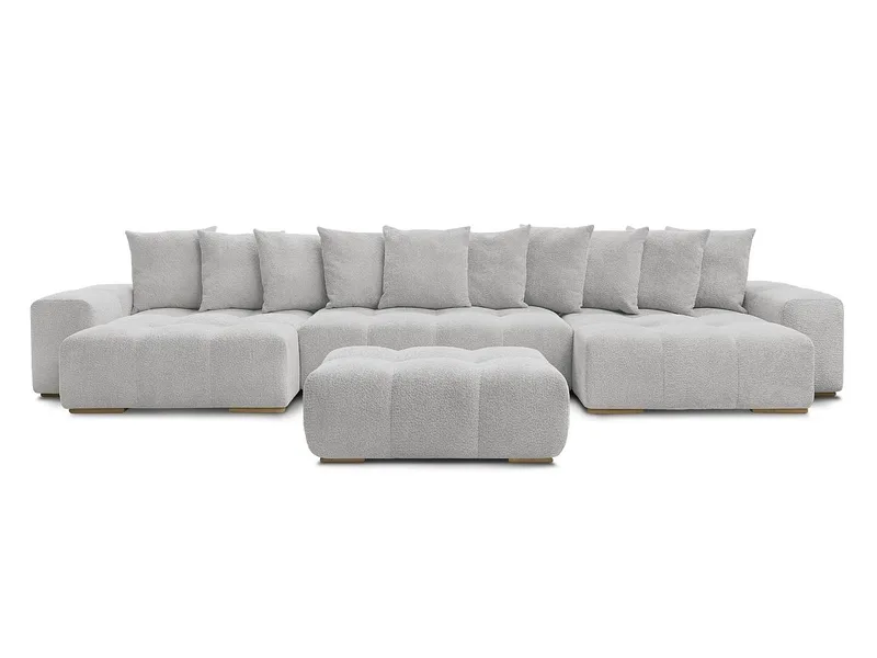 Panorama-Ecksofa mit Hocker BOBOCHIC ANAKIN Boucle-Stoff hellgrau