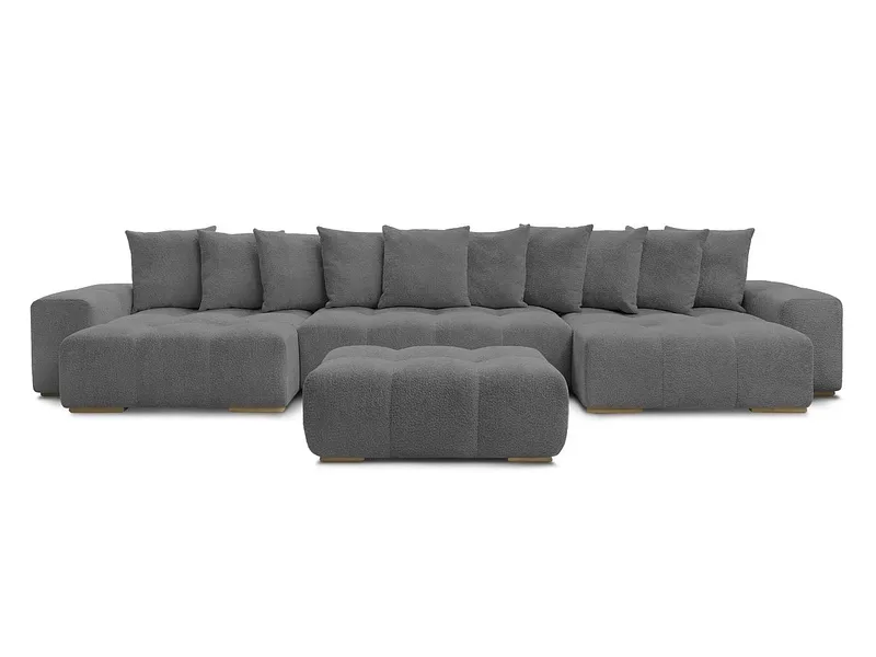 Panorama-Ecksofa mit Hocker BOBOCHIC ANAKIN Boucle-Stoff dunkelgrau