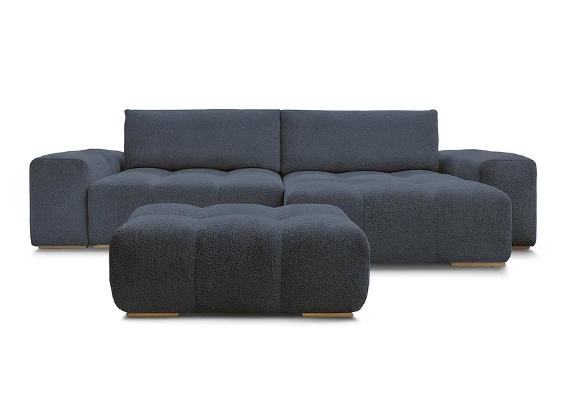 Ecksofa mit Hocker BOBOCHIC ANAKIN Boucle-Stoff dunkelblau