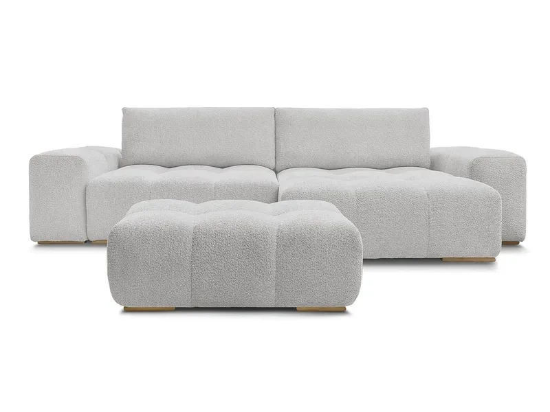 Ecksofa mit Hocker BOBOCHIC ANAKIN Boucle-Stoff hellgrau