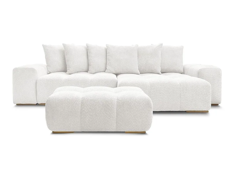 Ecksofa mit Hocker BOBOCHIC ANAKIN Boucle-Stoff weiss