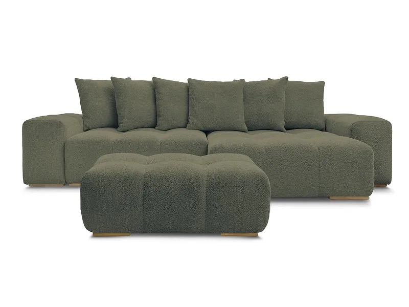 Ecksofa mit Hocker BOBOCHIC ANAKIN Boucle-Stoff grün