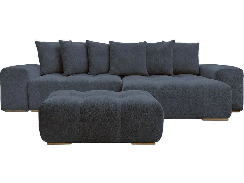Ecksofa mit Hocker BOBOCHIC ANAKIN Boucle-Stoff dunkelblau