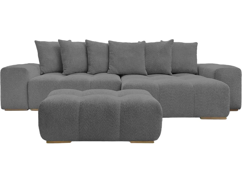 Ecksofa mit Hocker BOBOCHIC ANAKIN Boucle-Stoff dunkelgrau