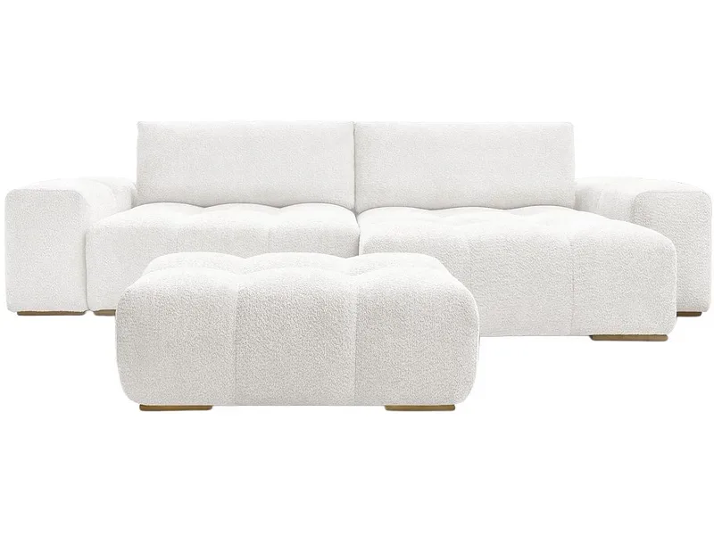 Ecksofa mit Hocker BOBOCHIC ANAKIN Boucle-Stoff weiss