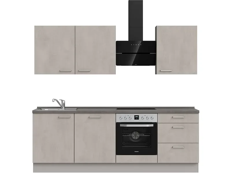 Komplette Küche MODUSET RIVA PREMIUM Beton Grau 60x240cm