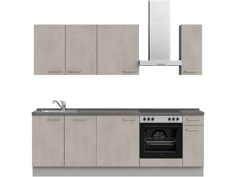 Komplette Küche MODUSET RIVA CLASSIC Beton Grau 60x240cm