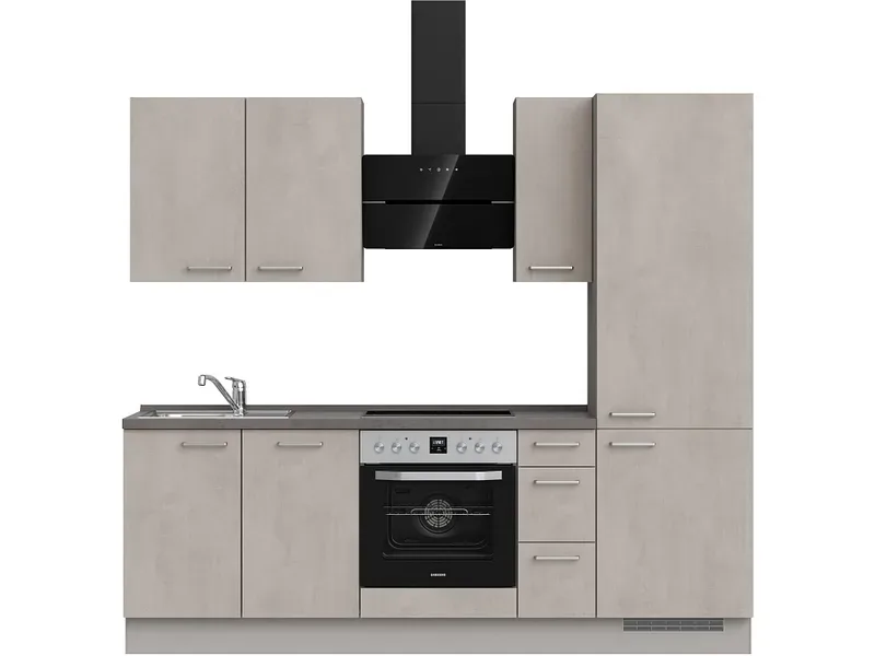Komplette Küche MODUSET RIVA PREMIUM Beton Grau 60x240cm