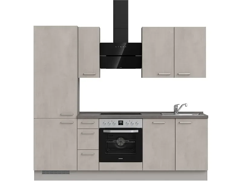 Komplette Küche MODUSET RIVA PREMIUM Beton Grau 60x240cm