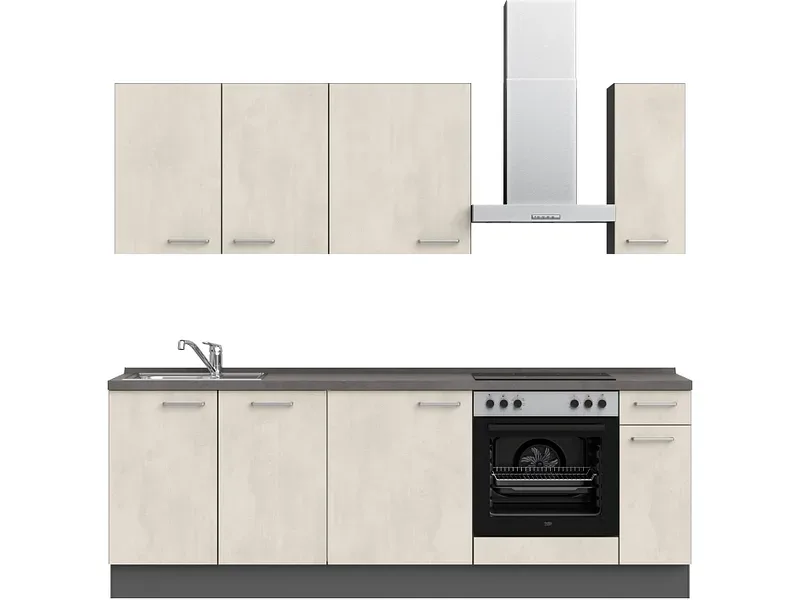 Komplette Küche MODUSET RIVA CLASSIC Weissbeton 60x240cm