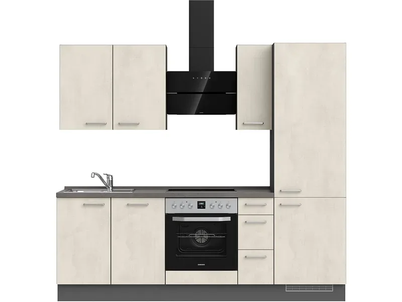 Komplette Küche MODUSET RIVA PREMIUM Weissbeton 60x240cm
