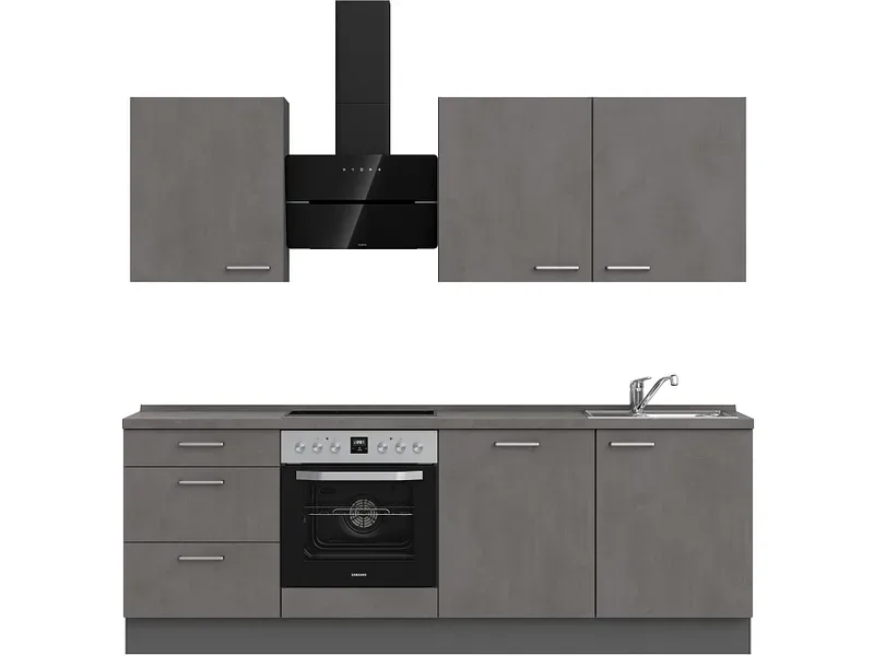 Komplette Küche MODUSET RIVA PREMIUM Beton Schiefergrau 60x240cm