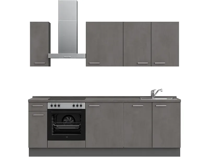 Komplette Küche MODUSET RIVA CLASSIC Beton Schiefergrau 60x240cm