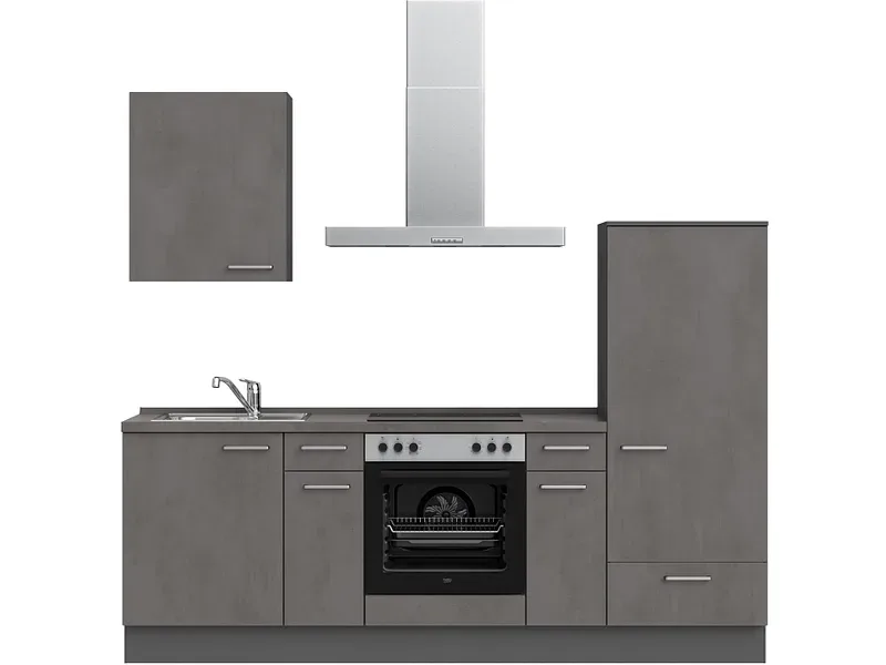 Komplette Küche MODUSET RIVA CLASSIC Beton Schiefergrau 60x240cm