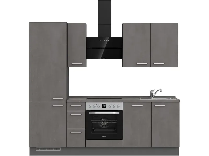 Komplette Küche MODUSET RIVA PREMIUM Beton Schiefergrau 60x240cm
