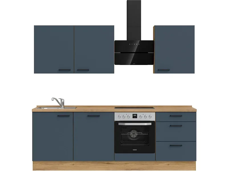 Komplette Küche mit Elektrogeräten MODUSET EASYTOUCH PREMIUM Fjordblau 60x240cm