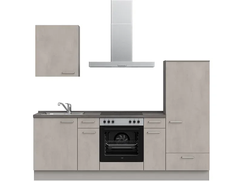 Komplette Küche mit Elektrogeräten MODUSET RIVA CLASSIC Beton Grau 60x240cm