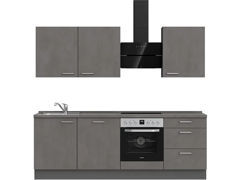 Komplette Küche mit Elektrogeräten MODUSET RIVA PREMIUM Beton Schiefergrau 60x240cm