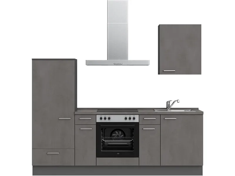 Komplette Küche mit Elektrogeräten MODUSET RIVA CLASSIC Beton Schiefergrau 60x240cm