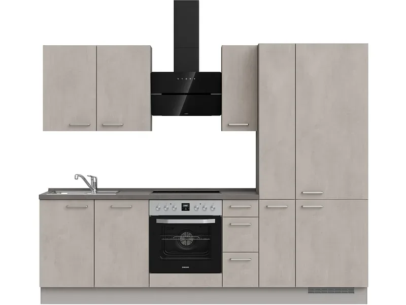 Komplette Küche MODUSET RIVA PREMIUM Beton Grau 60x270cm