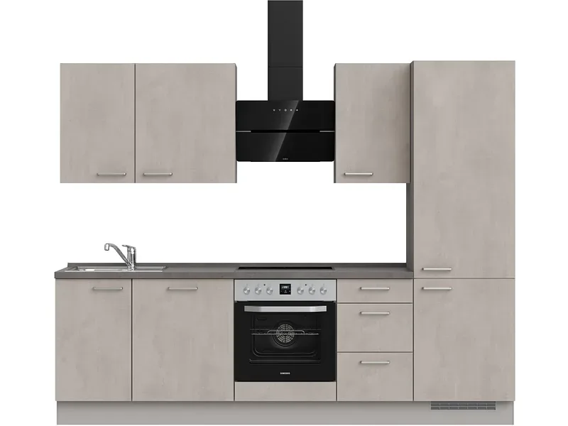 Komplette Küche MODUSET RIVA PREMIUM Beton Grau 60x270cm