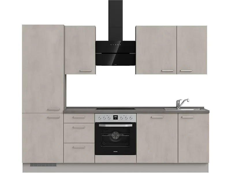 Komplette Küche MODUSET RIVA PREMIUM Beton Grau 60x270cm