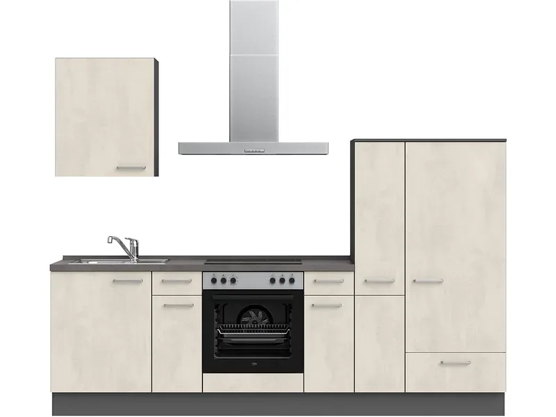 Komplette Küche MODUSET RIVA CLASSIC Weissbeton 60x270cm