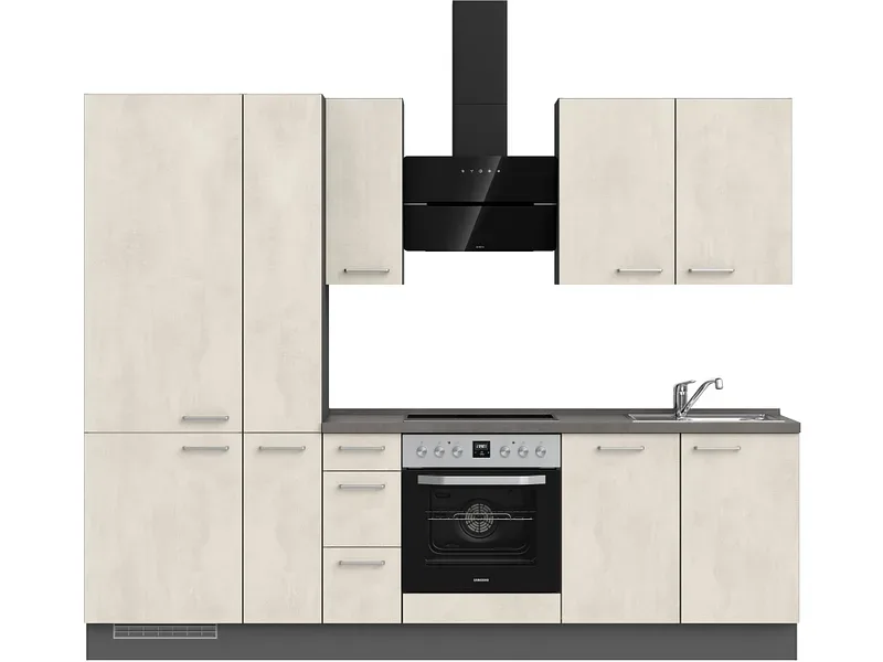 Komplette Küche MODUSET RIVA PREMIUM Weissbeton 60x270cm