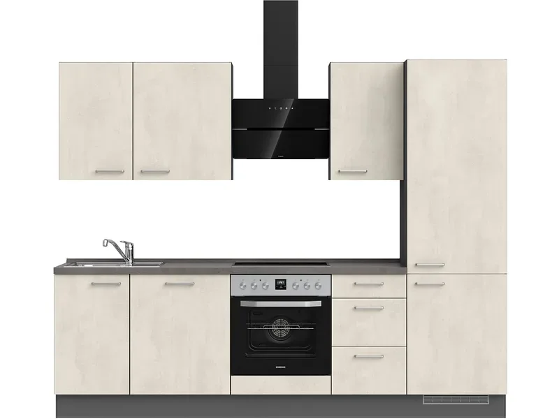 Komplette Küche MODUSET RIVA PREMIUM Weissbeton 60x270cm