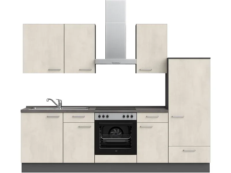 Komplette Küche MODUSET RIVA CLASSIC Weissbeton 60x270cm
