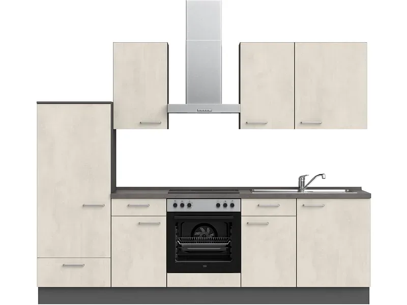 Komplette Küche MODUSET RIVA CLASSIC Weissbeton 60x270cm