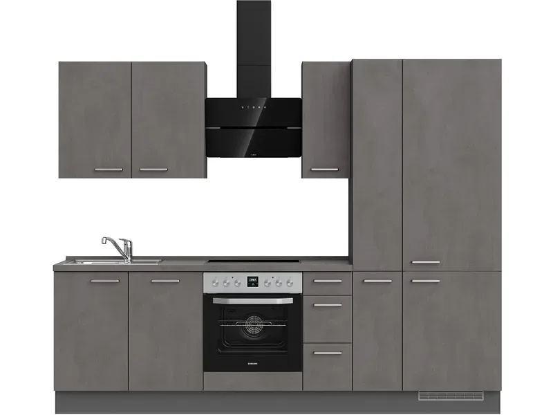 Komplette Küche MODUSET RIVA PREMIUM Beton Schiefergrau 60x270cm
