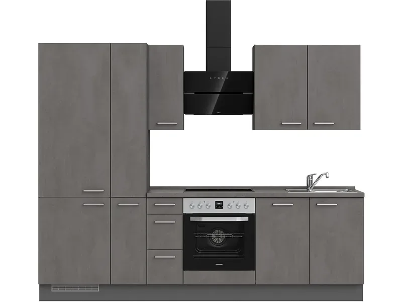Komplette Küche MODUSET RIVA PREMIUM Beton Schiefergrau 60x270cm