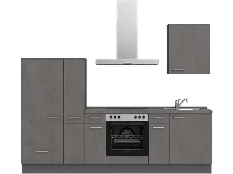 Komplette Küche MODUSET RIVA CLASSIC Beton Schiefergrau 60x270cm
