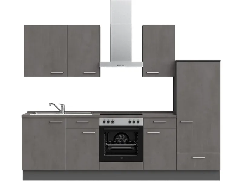 Komplette Küche MODUSET RIVA CLASSIC Beton Schiefergrau 60x270cm