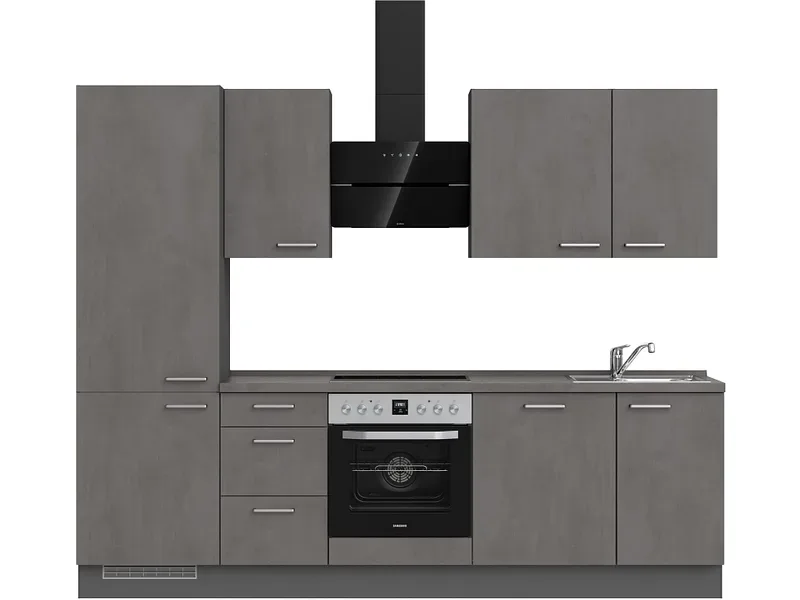 Komplette Küche MODUSET RIVA PREMIUM Beton Schiefergrau 60x270cm