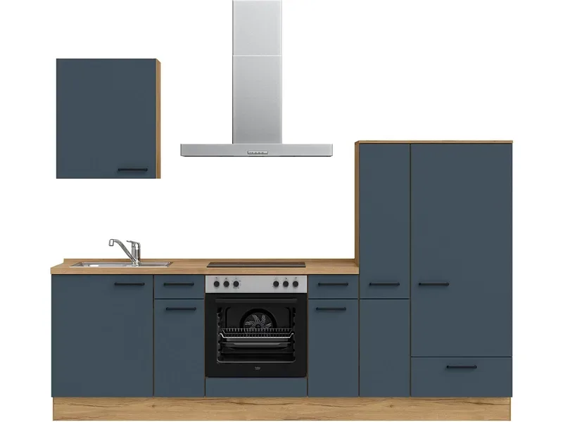 Komplette Küche mit Elektrogeräten MODUSET EASYTOUCH CLASSIC Fjordblau 60x270cm