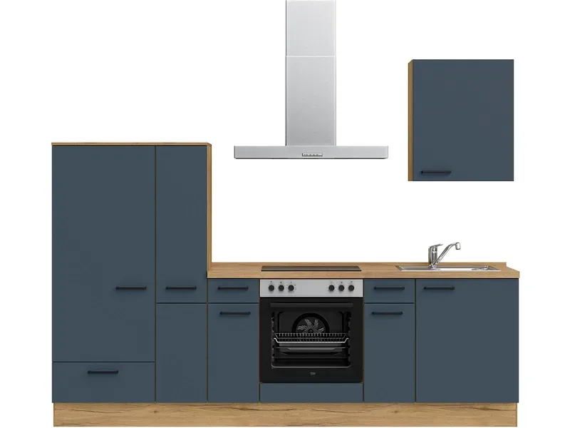 Komplette Küche mit Elektrogeräten MODUSET EASYTOUCH CLASSIC Fjordblau 60x270cm