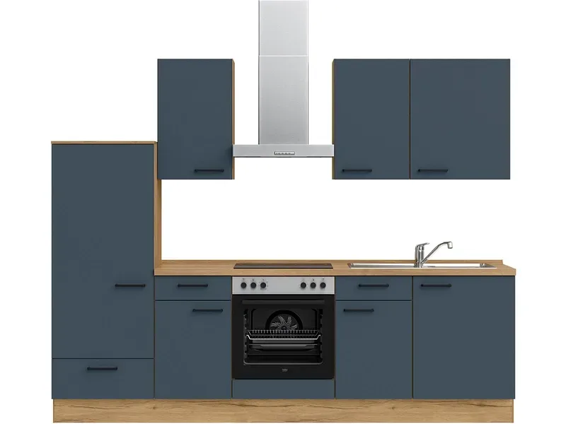 Komplette Küche mit Elektrogeräten MODUSET EASYTOUCH CLASSIC Fjordblau 60x270cm