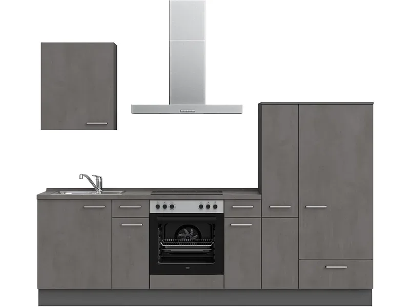 Komplette Küche mit Elektrogeräten MODUSET RIVA CLASSIC Beton Schiefergrau 60x270cm