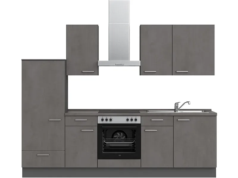Komplette Küche mit Elektrogeräten MODUSET RIVA CLASSIC Beton Schiefergrau 60x270cm