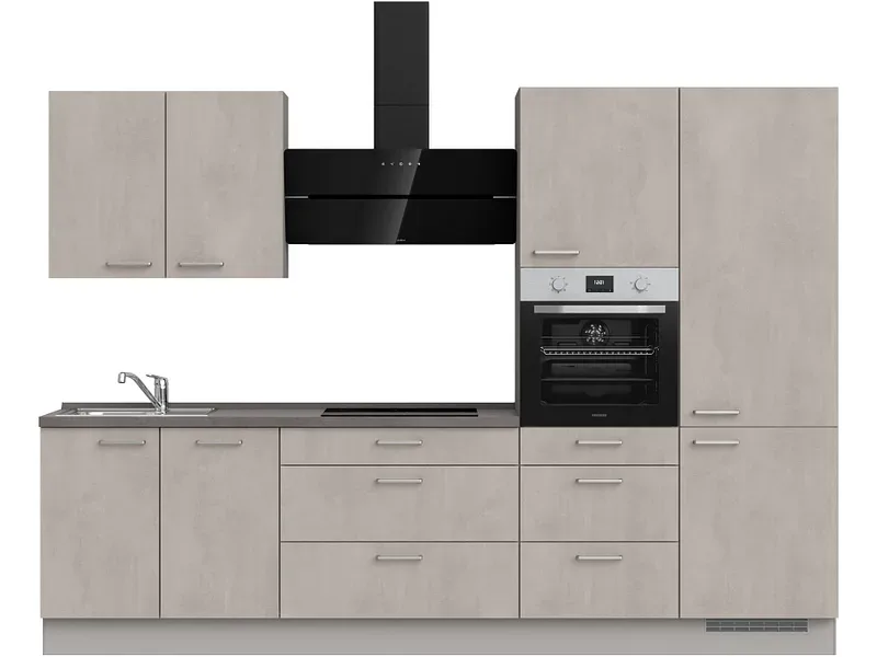 Komplette Küche MODUSET RIVA PREMIUM Beton Grau 60x300cm