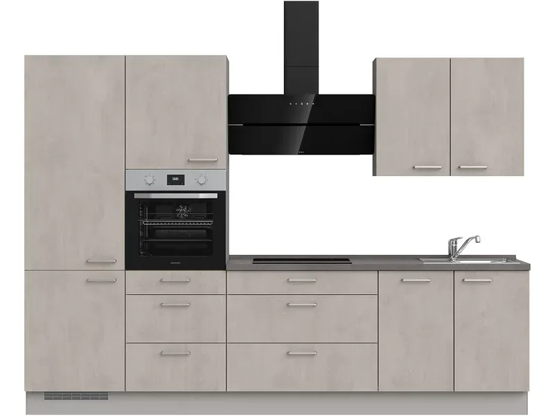 Komplette Küche MODUSET RIVA PREMIUM Beton Grau 60x300cm